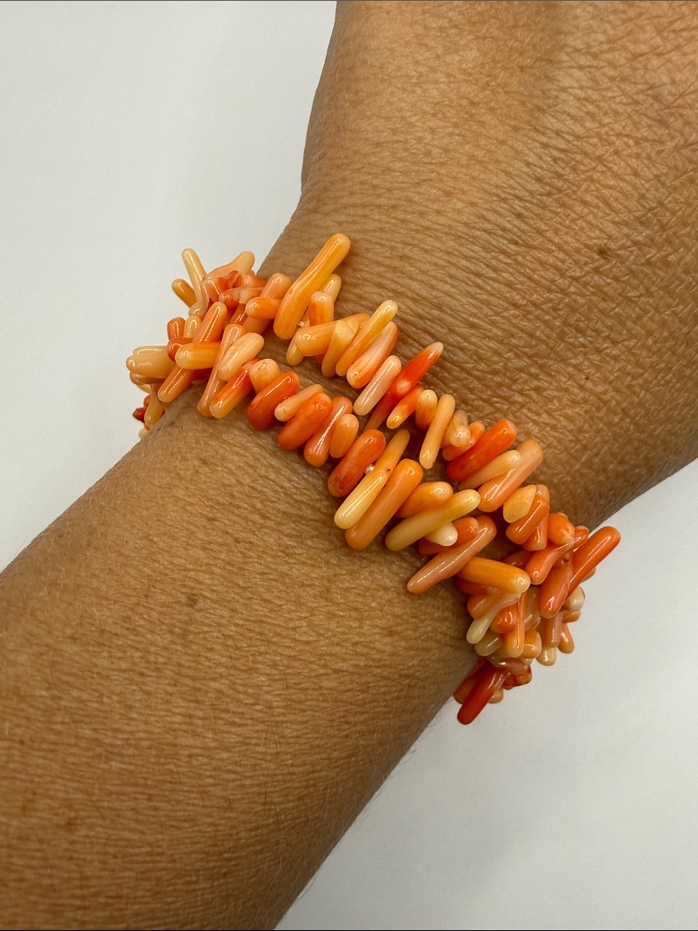 Vintage Native American Style Orange Peach Beaded Bangle Cuff Statement Bracelet